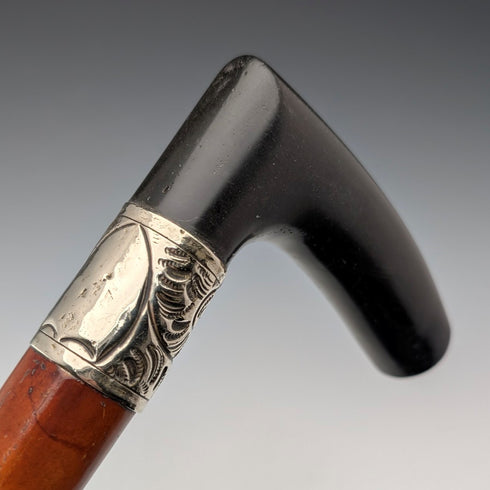 古董英國馬六甲軸樹脂 L 型手柄手杖 88 厘米